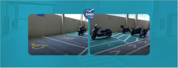 Motas e pessoas com mobilidade reduzida com estacionamento requalificado no Parque de Estacioname...